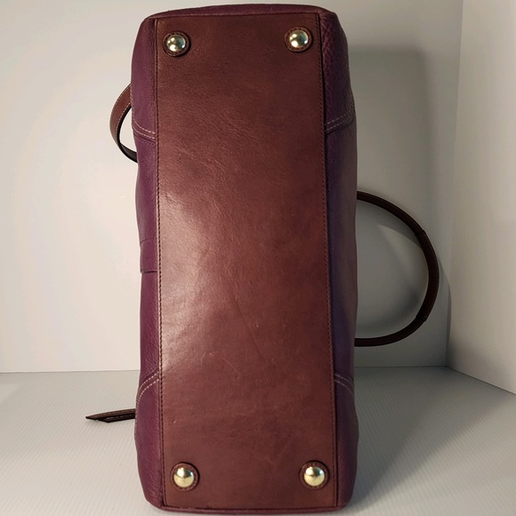 Coach Genuine Pebbled Leather Berry w/Camel Accents Hampton Satchel Bag - Picture 6 of 16